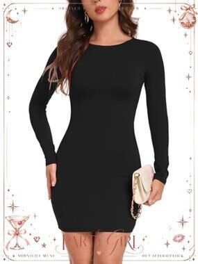 Women's Zip Up Long Sleeve Boat Neck Bodycon Mini Dress